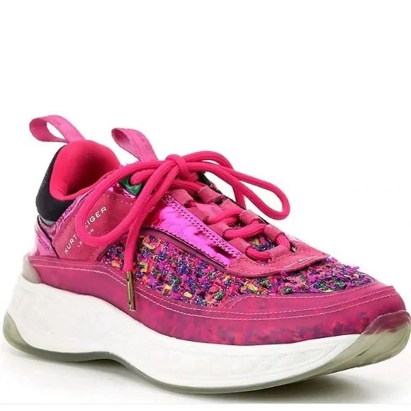 Kurt Geiger London Kensington Sneaker - Pink Suede Leather & Tweed - Picture 7 of 12